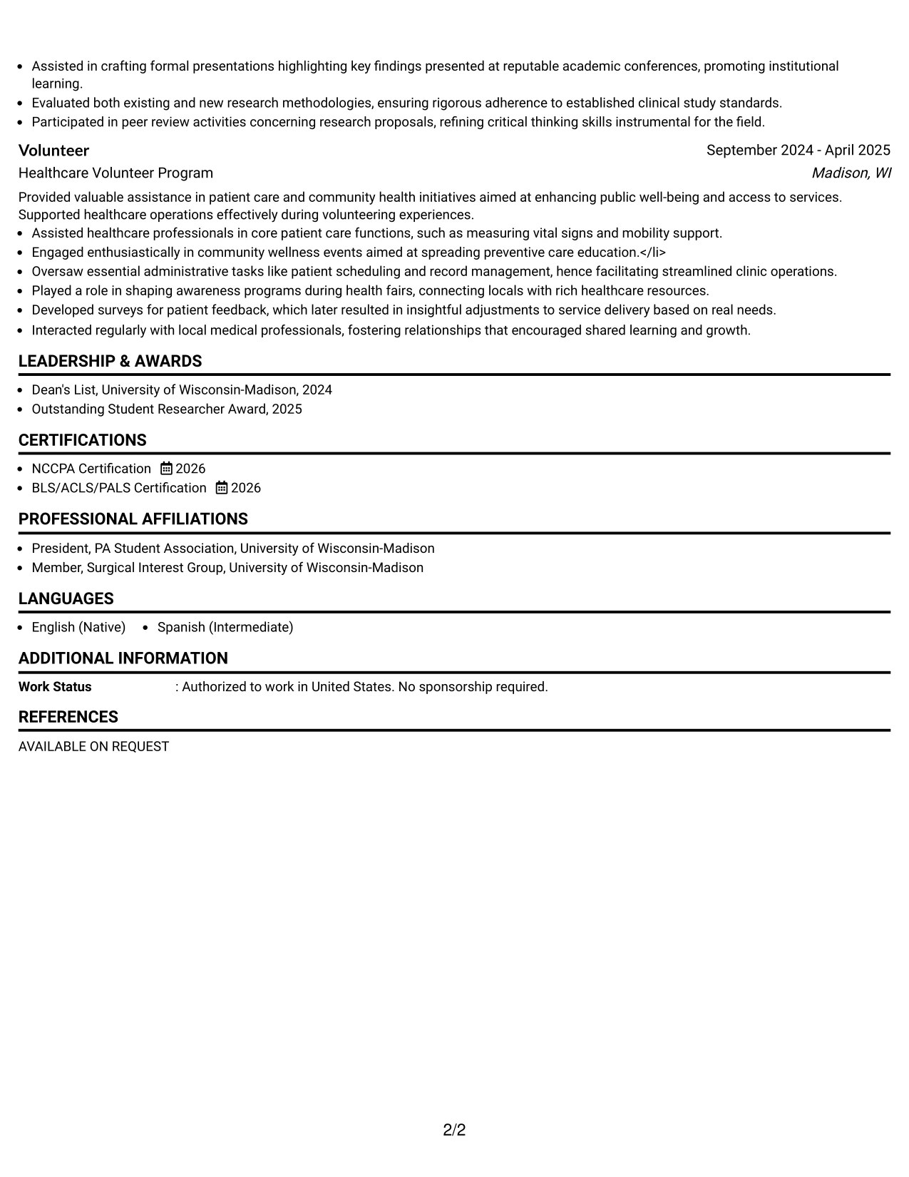 Resume Example Page 2