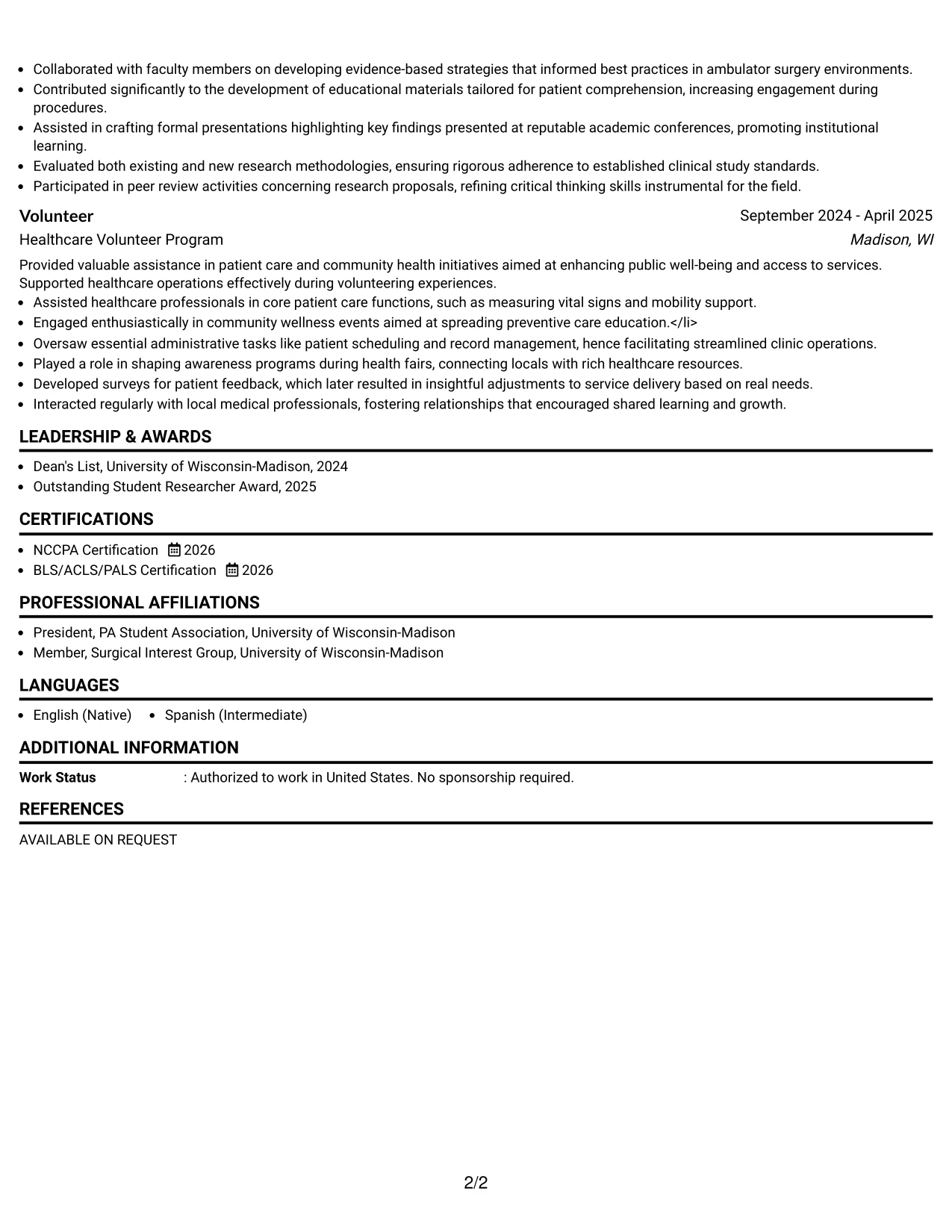 Resume Example Page 2