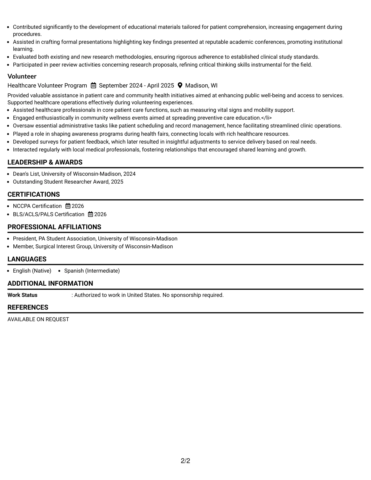 Resume Example Page 2