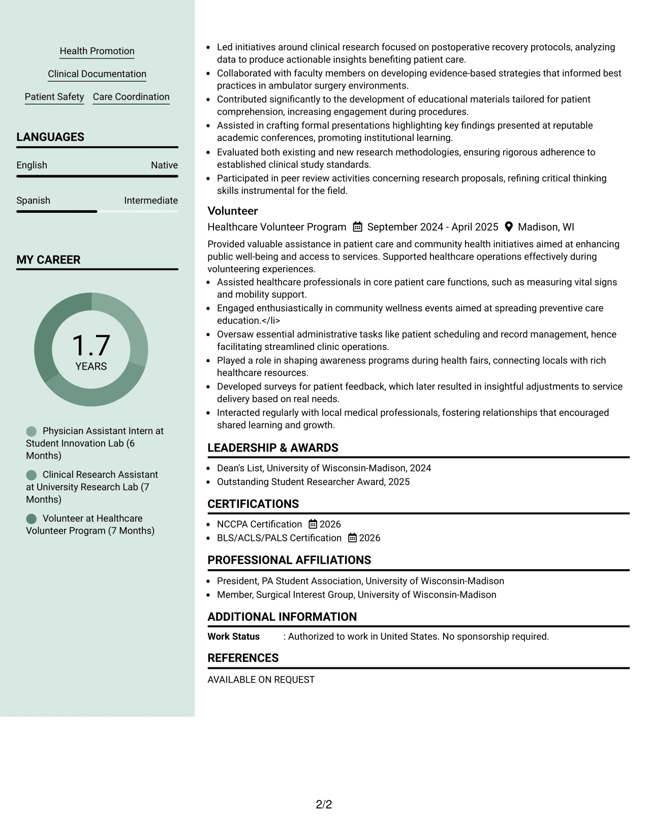 Resume Example Page 2