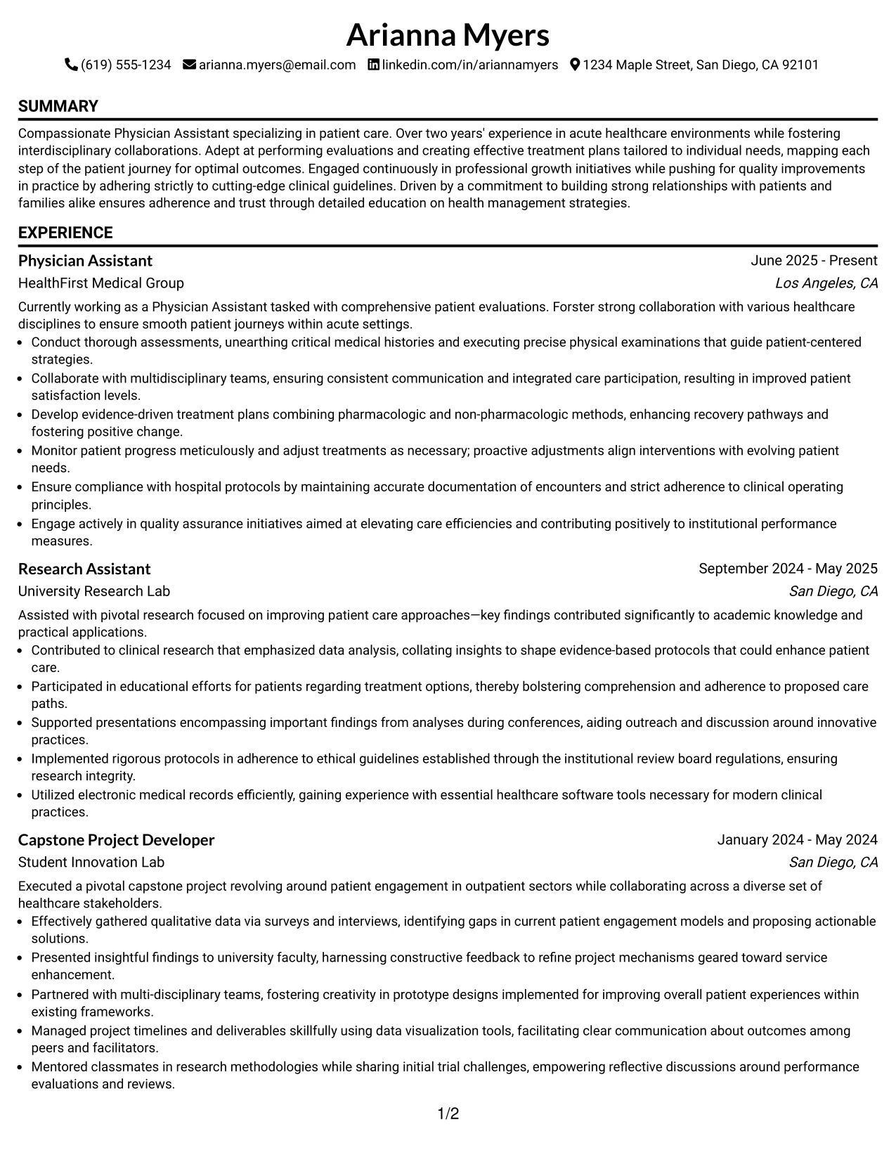 Resume Example Page 1