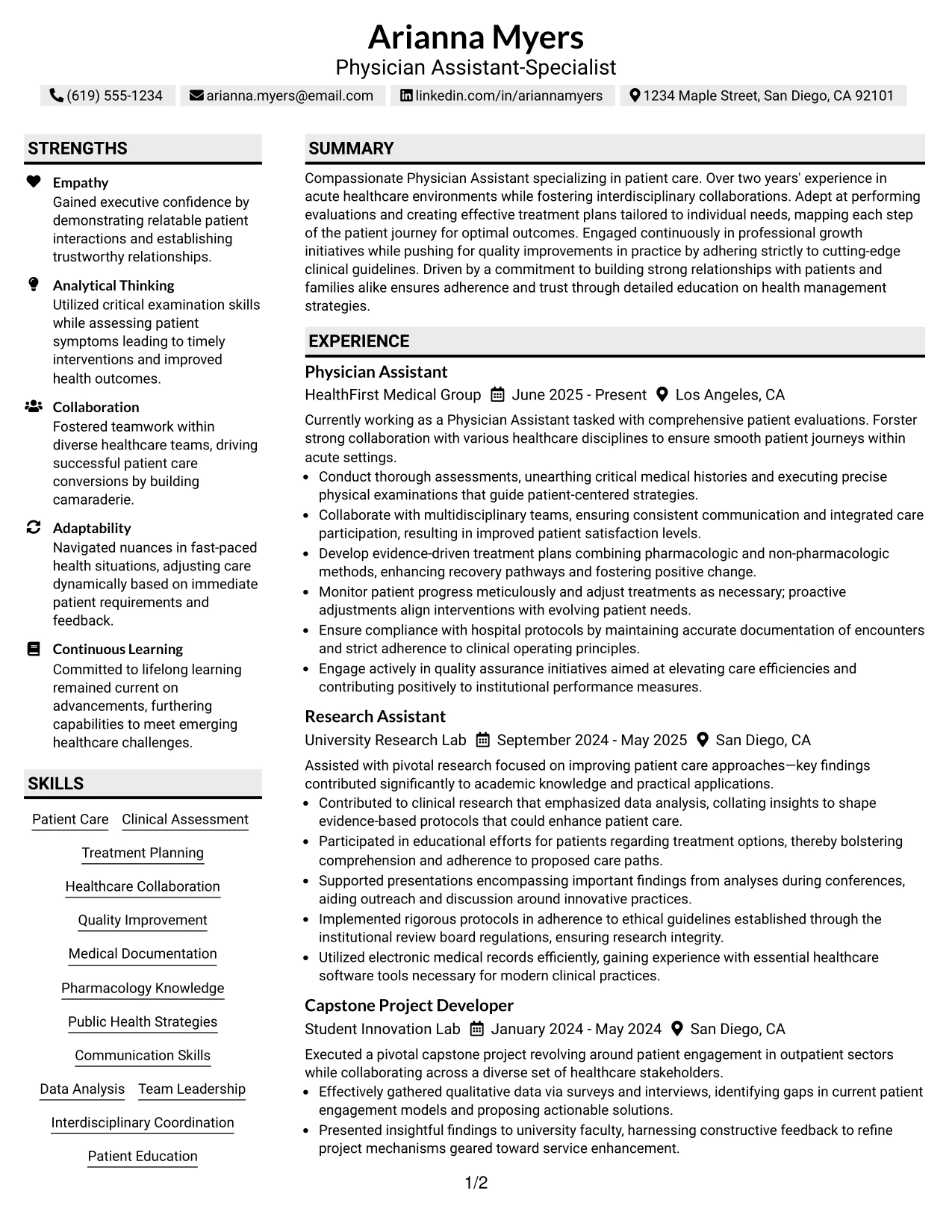 Resume Example Page 1