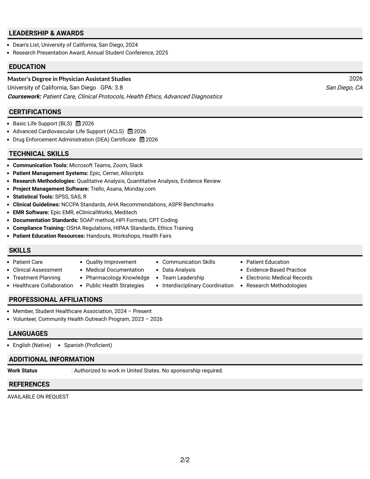 Resume Example Page 2