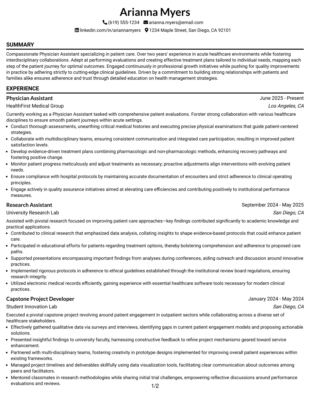 Resume Example Page 1