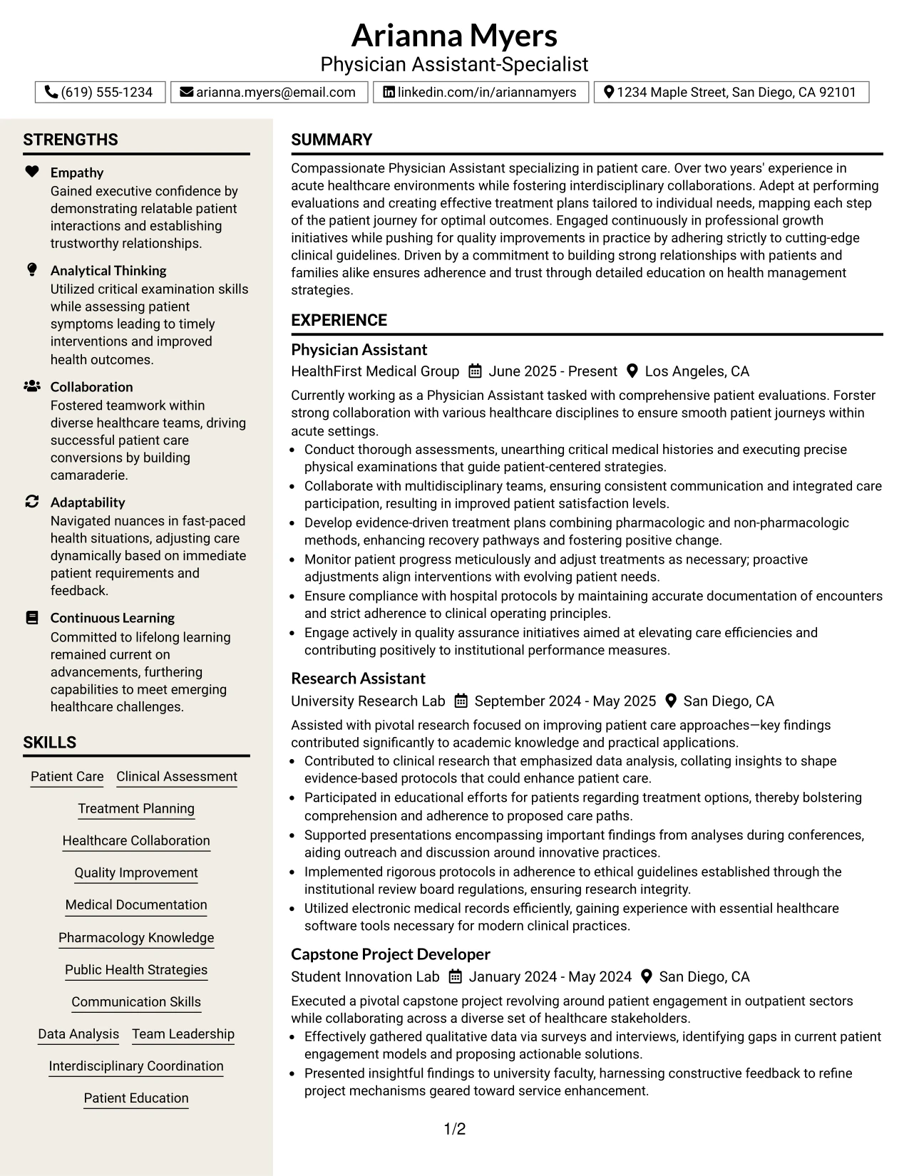 Resume Example Page 1