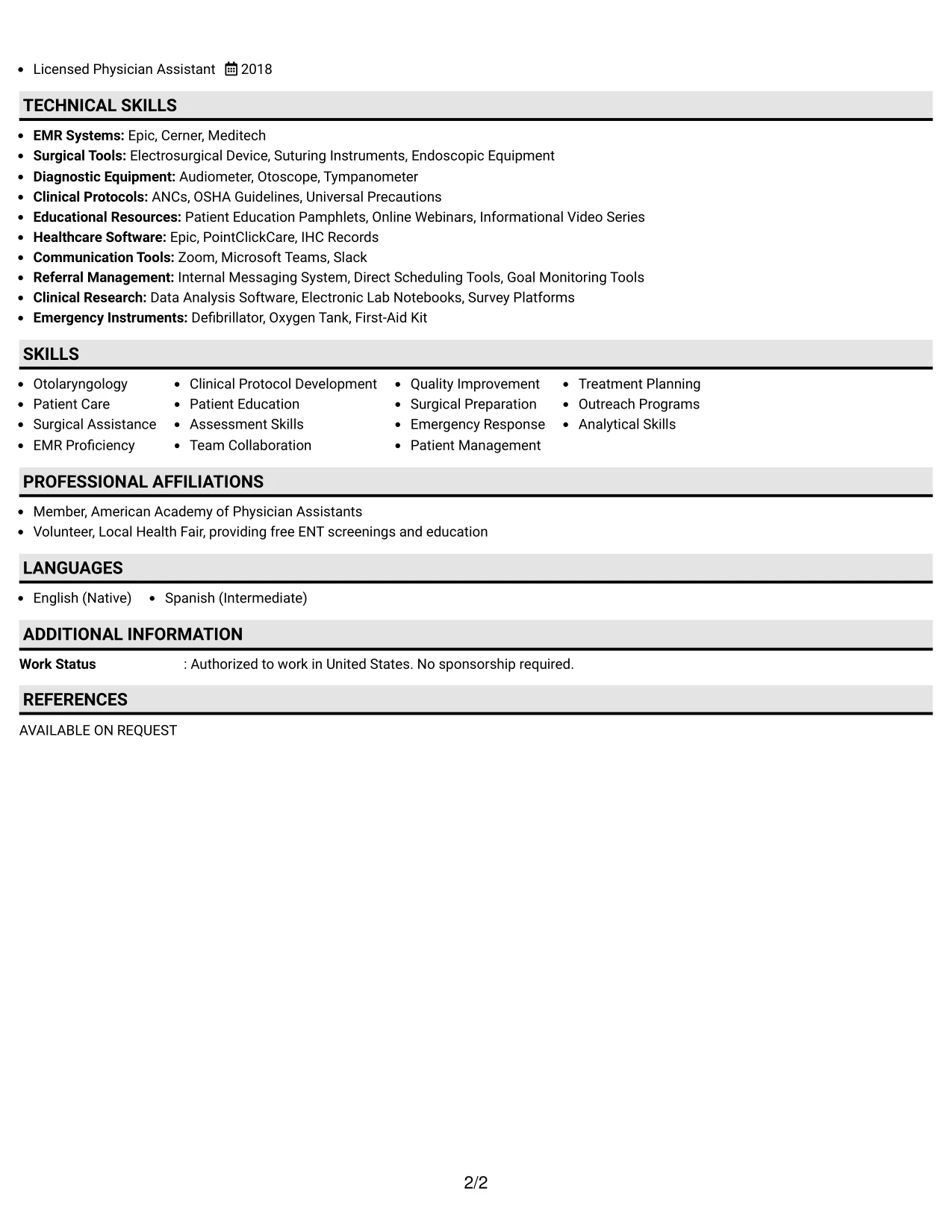 Resume Example Page 2