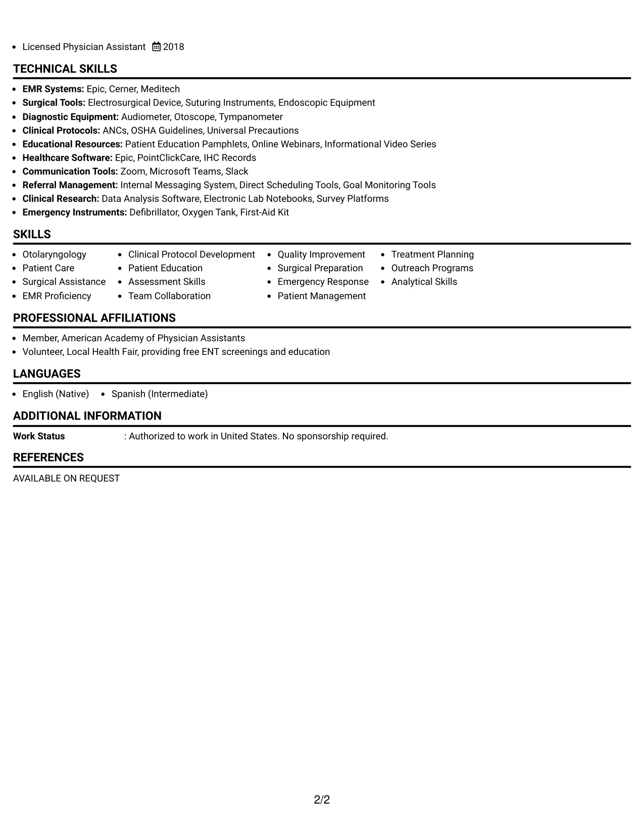 Resume Example Page 2