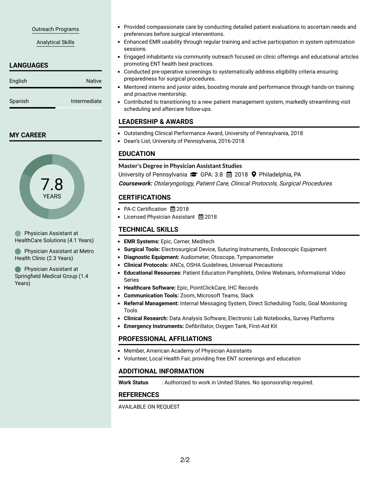Resume Example Page 2