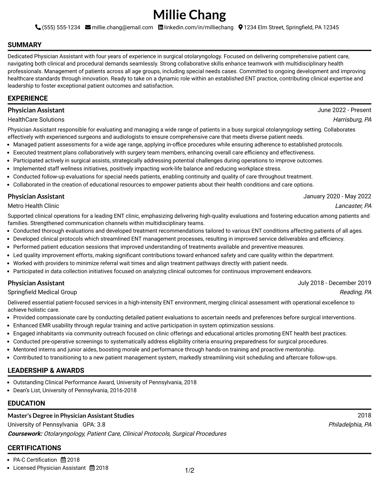 Resume Example Page 1