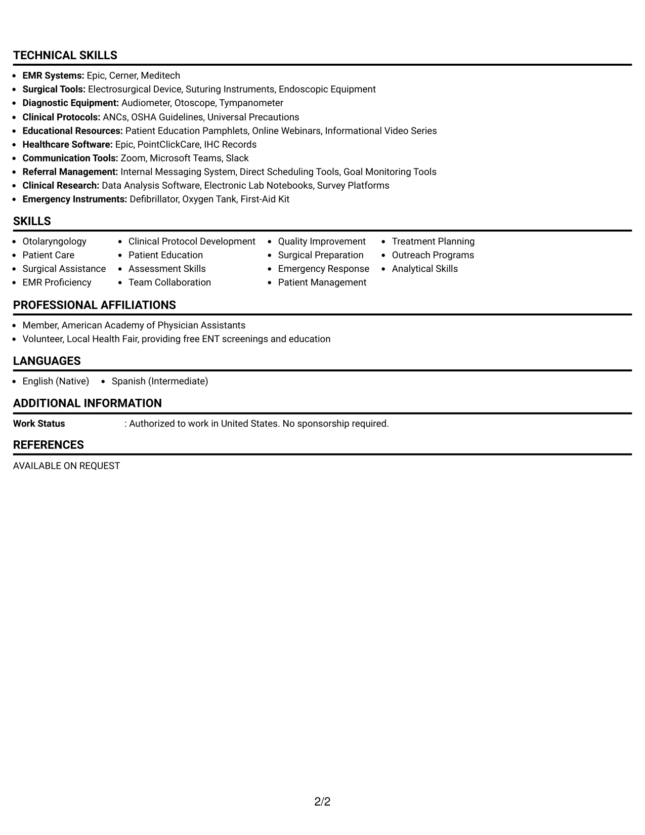 Resume Example Page 2