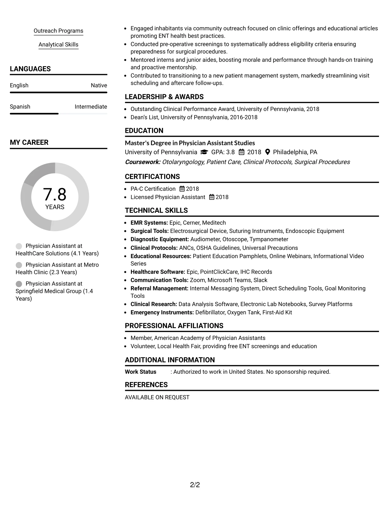 Resume Example Page 2