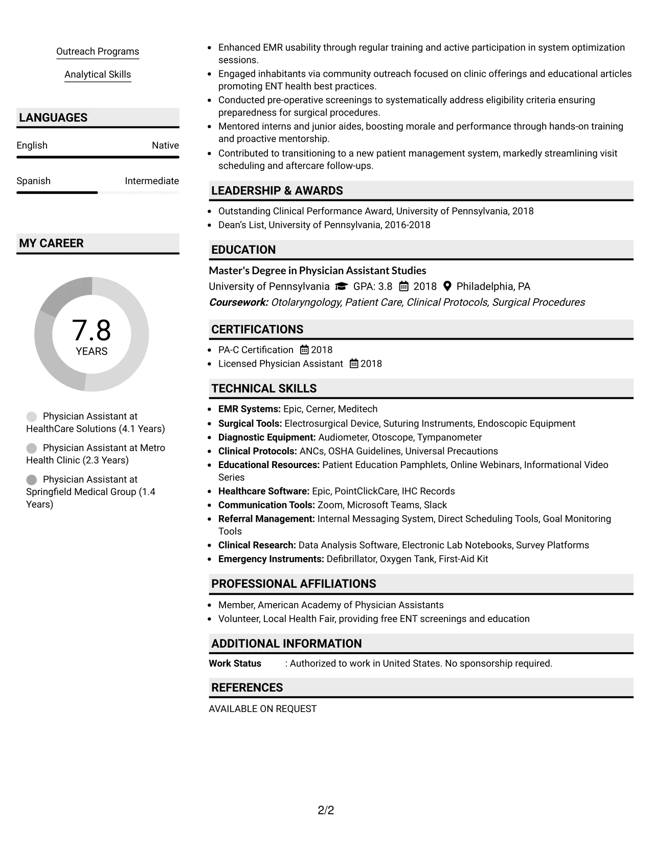 Resume Example Page 2