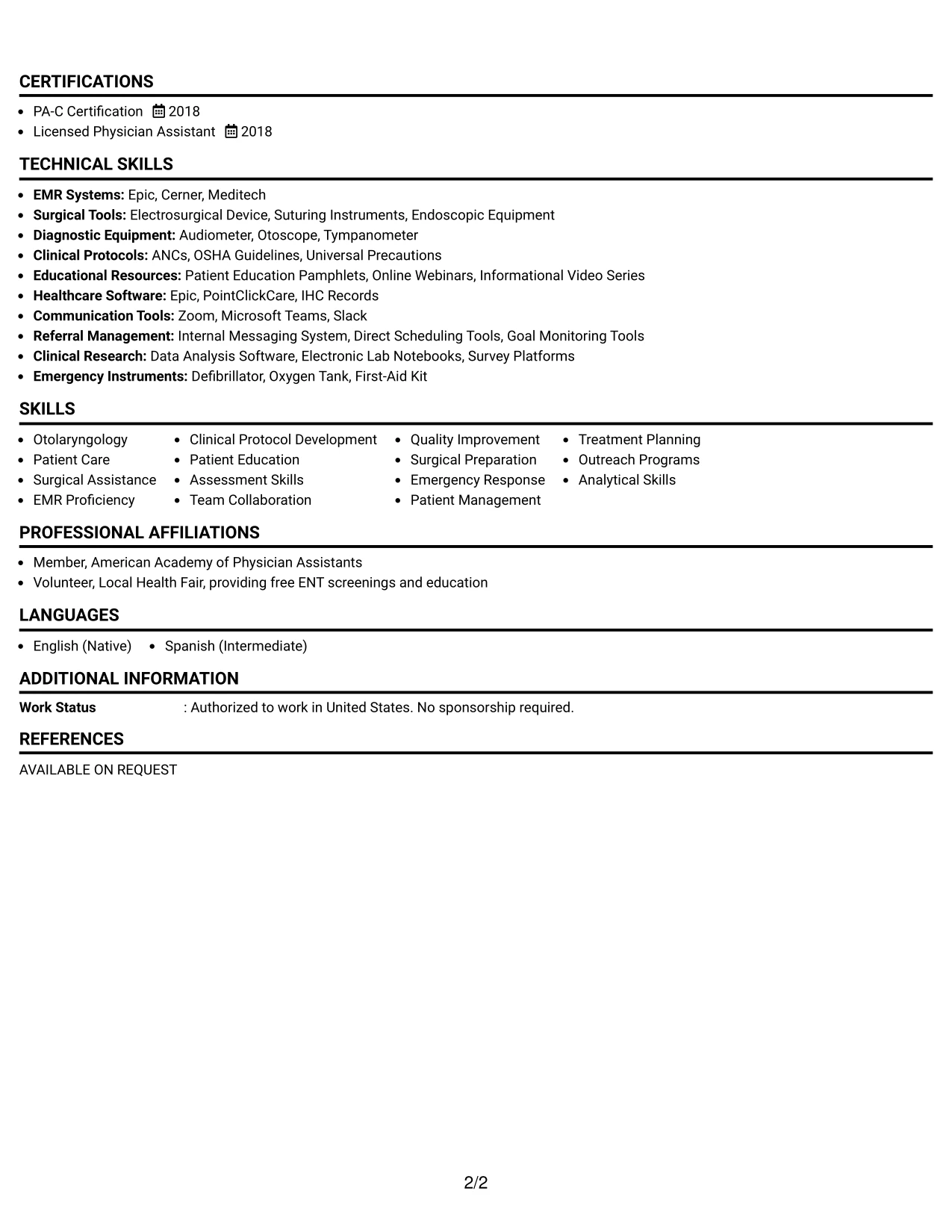 Resume Example Page 2