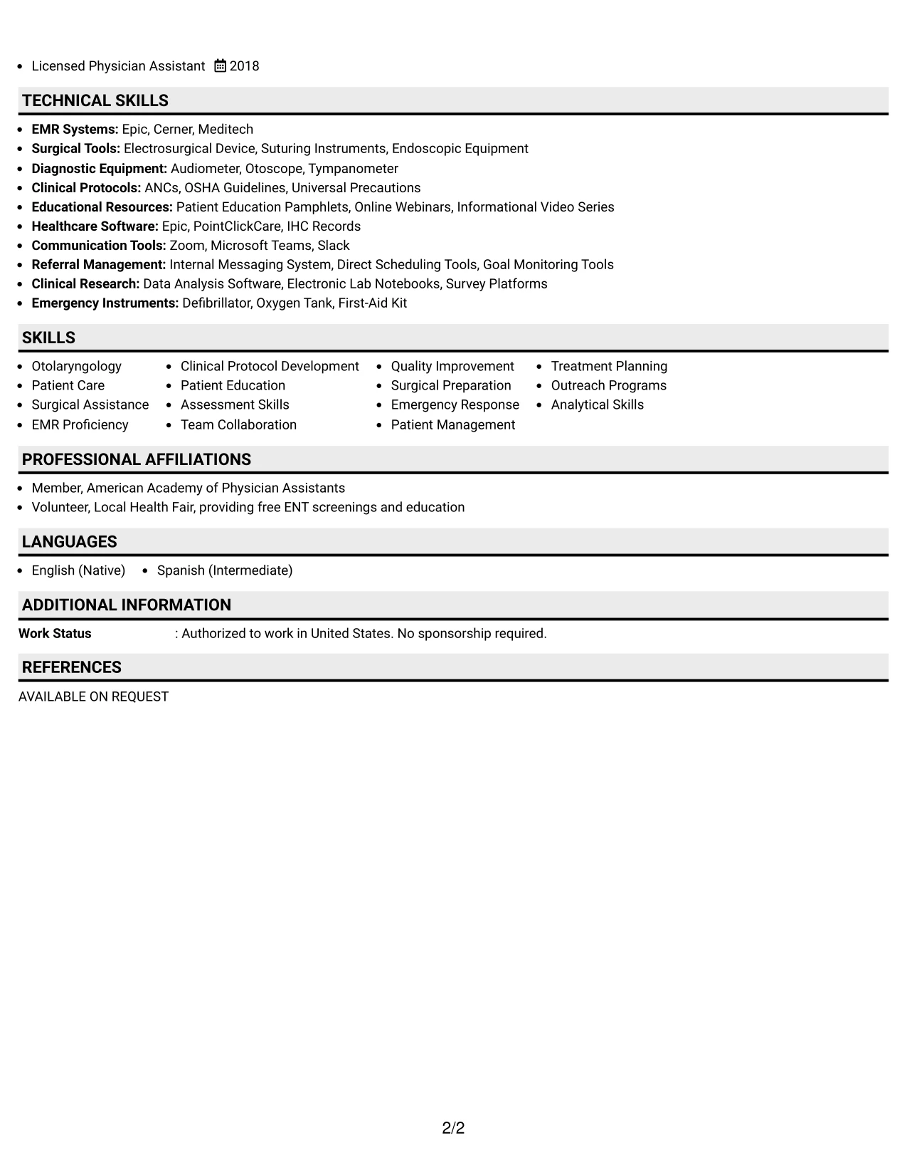 Resume Example Page 2