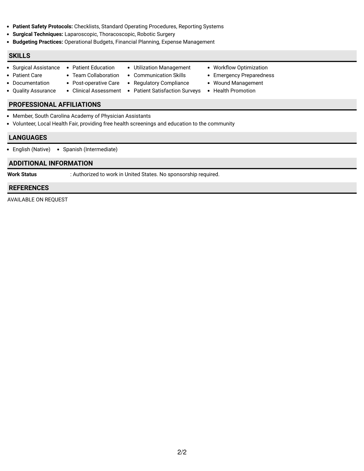 Resume Example Page 2