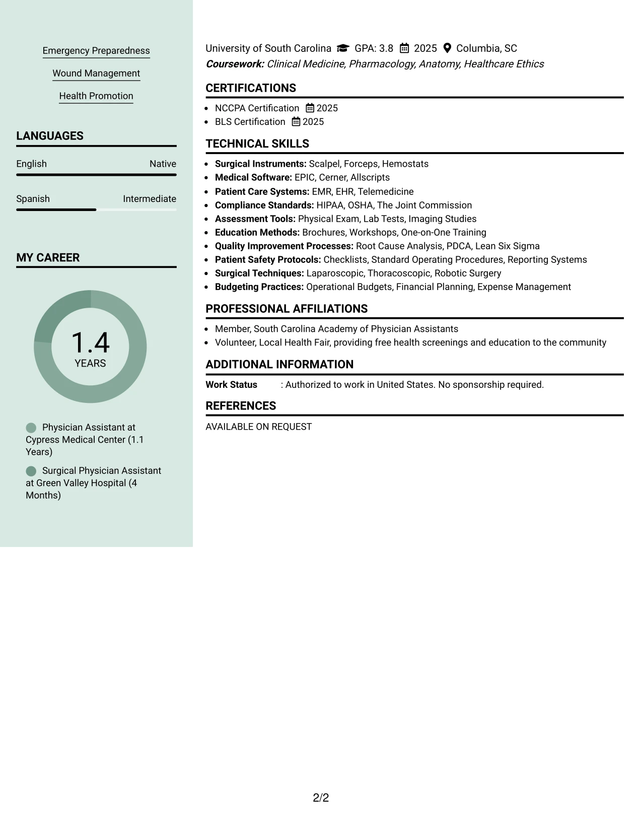 Resume Example Page 2