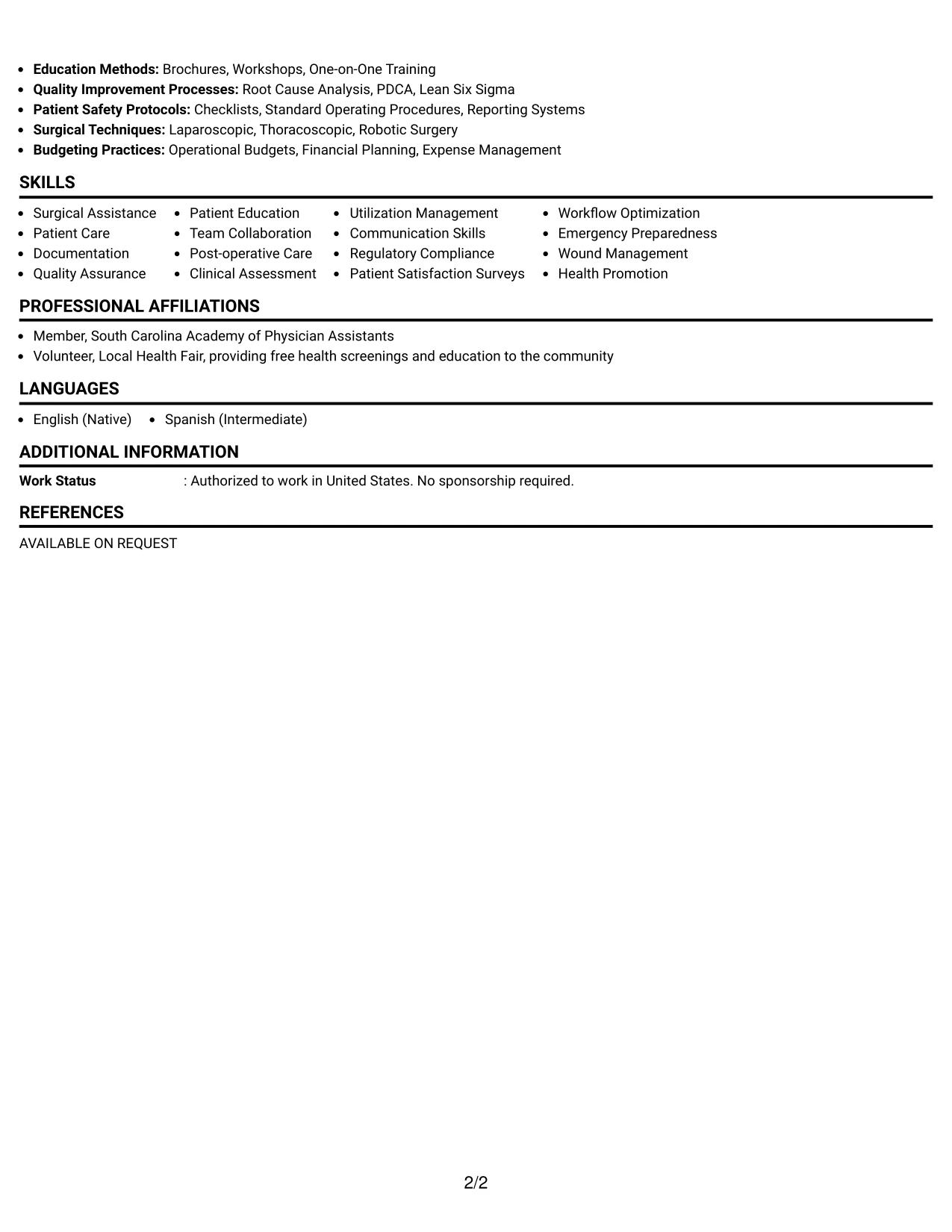 Resume Example Page 2