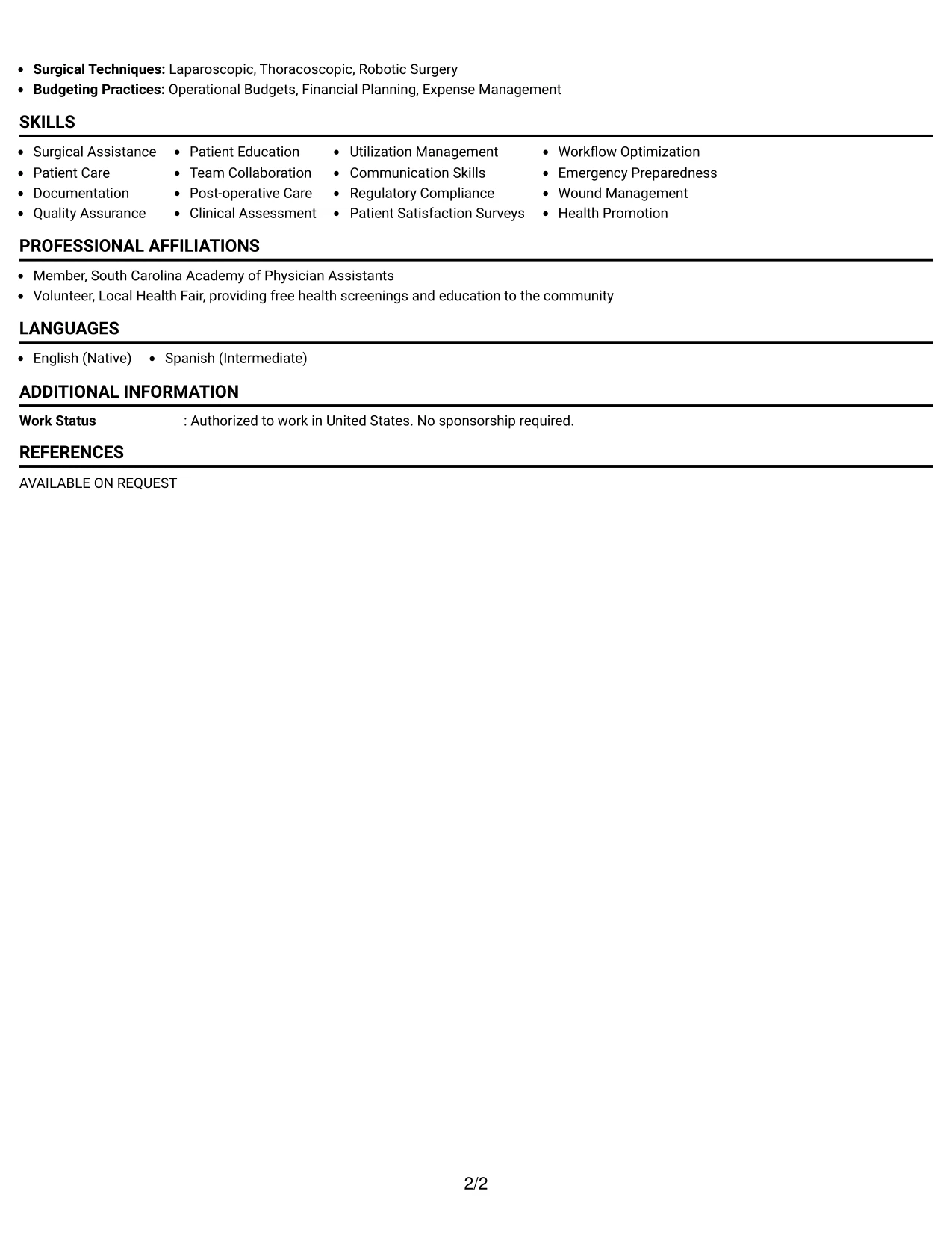 Resume Example Page 2