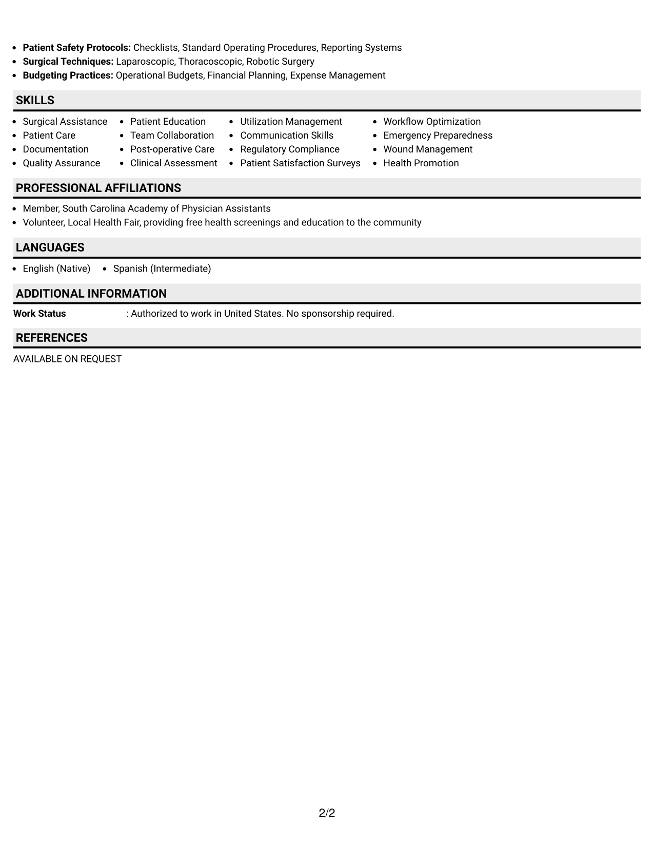Resume Example Page 2