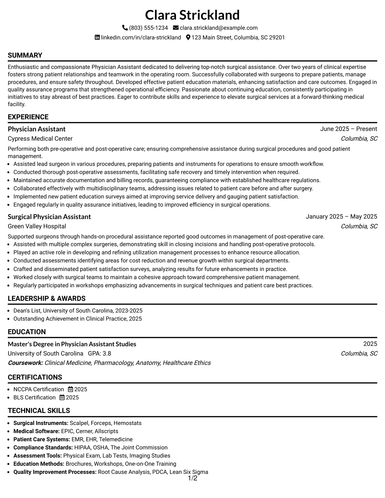 Resume Example Page 1