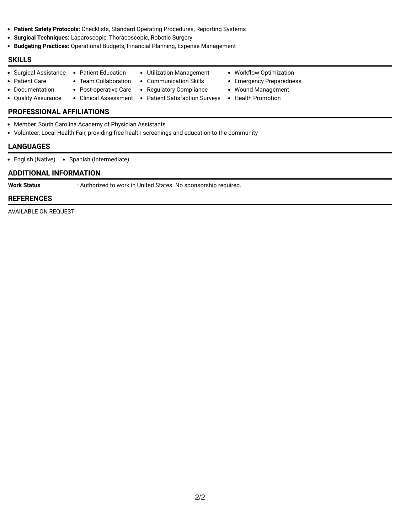 Resume Example Page 2