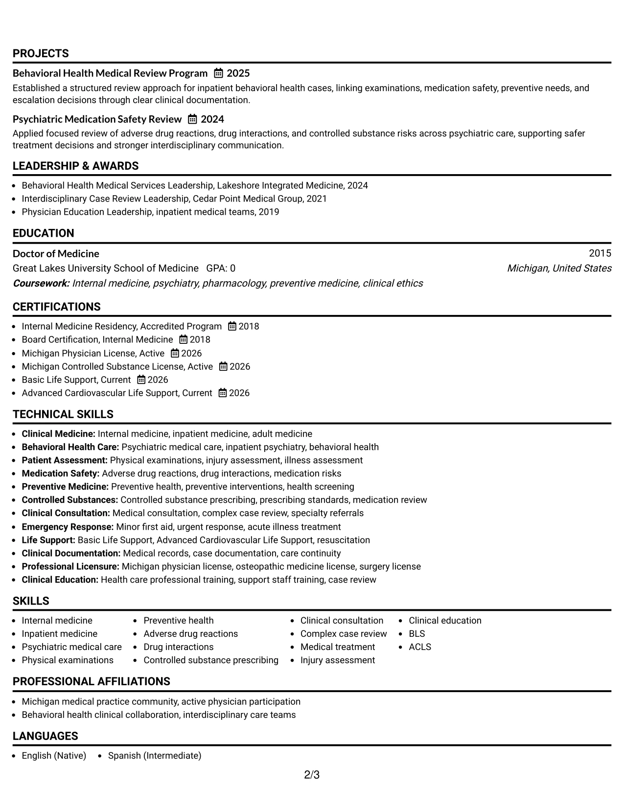 Resume Example Page 2