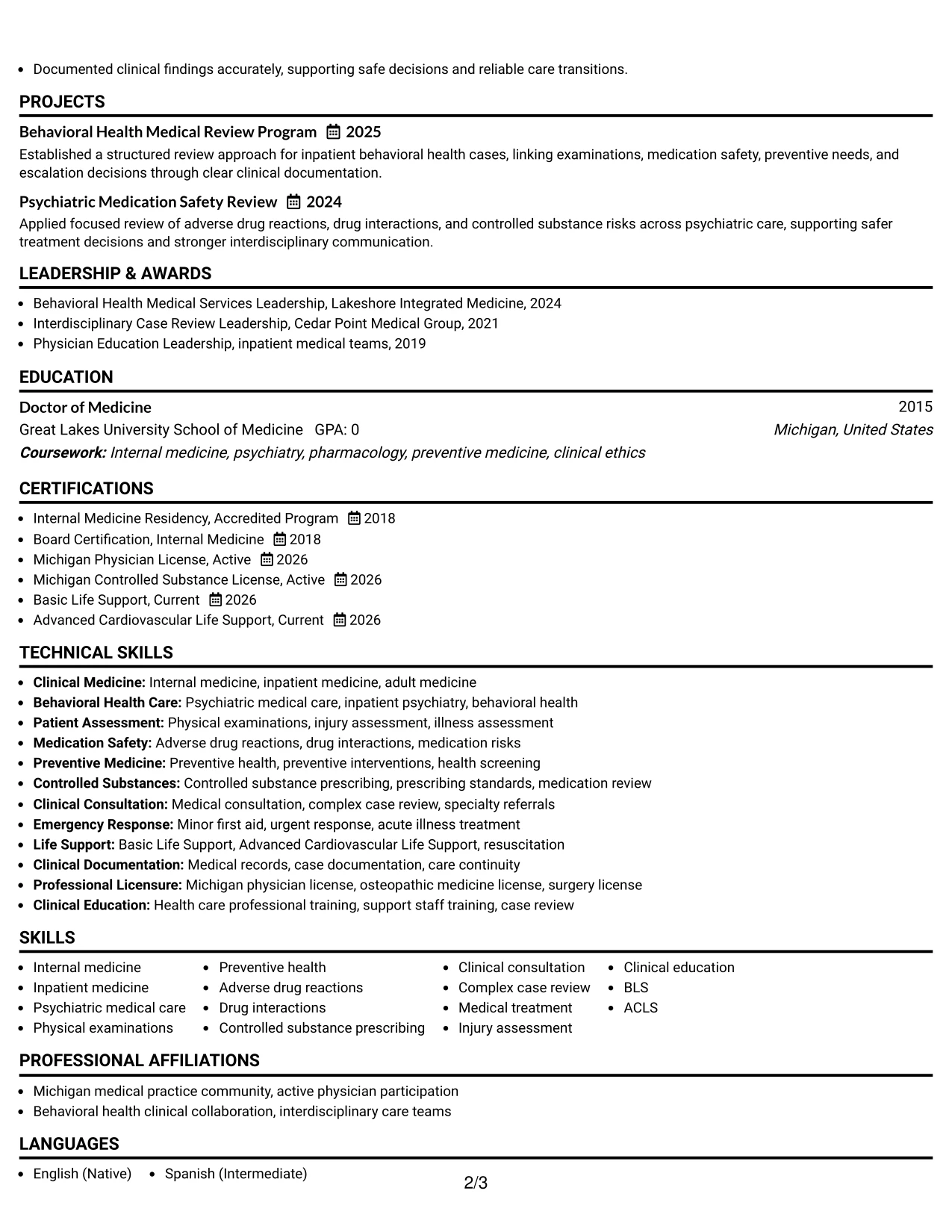 Resume Example Page 2