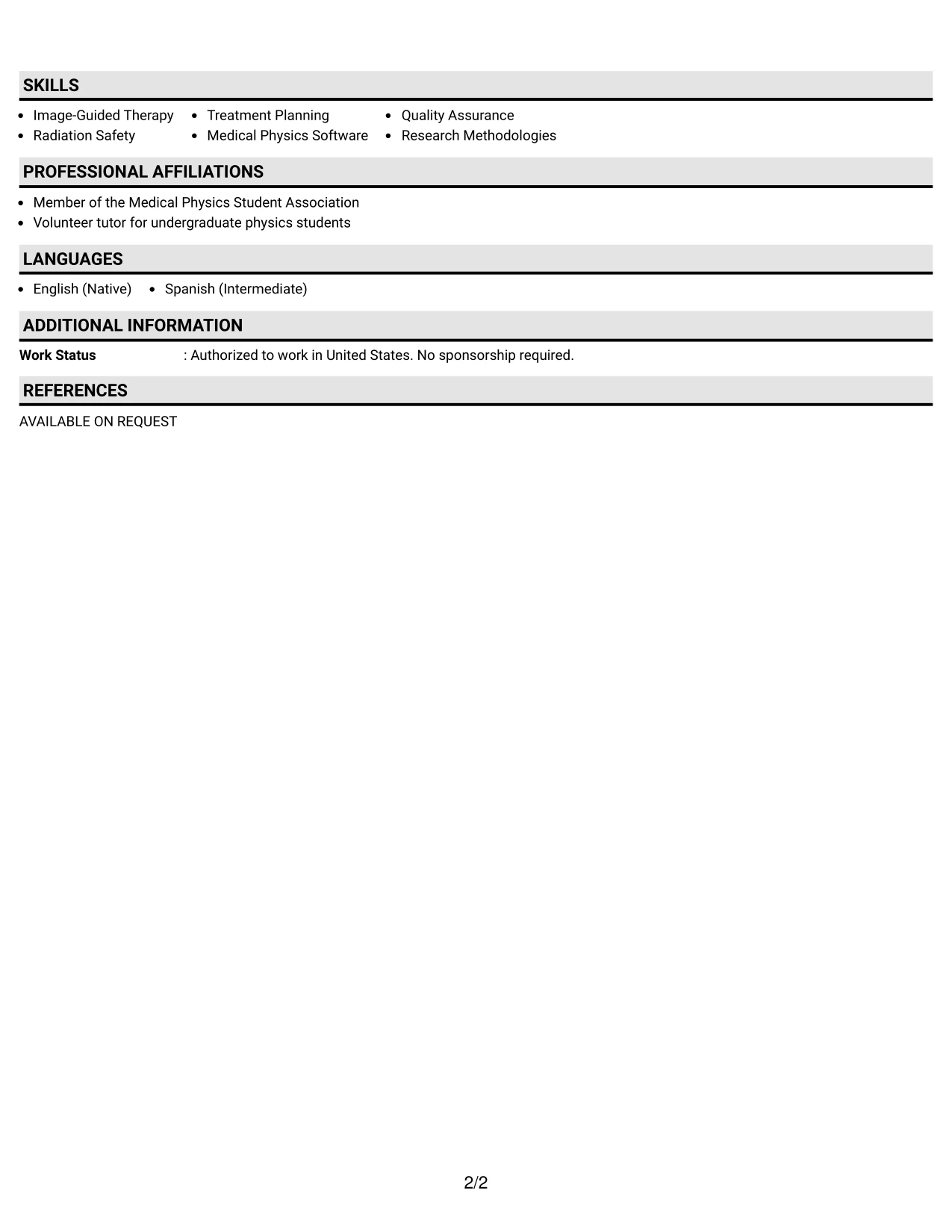 Resume Example Page 2