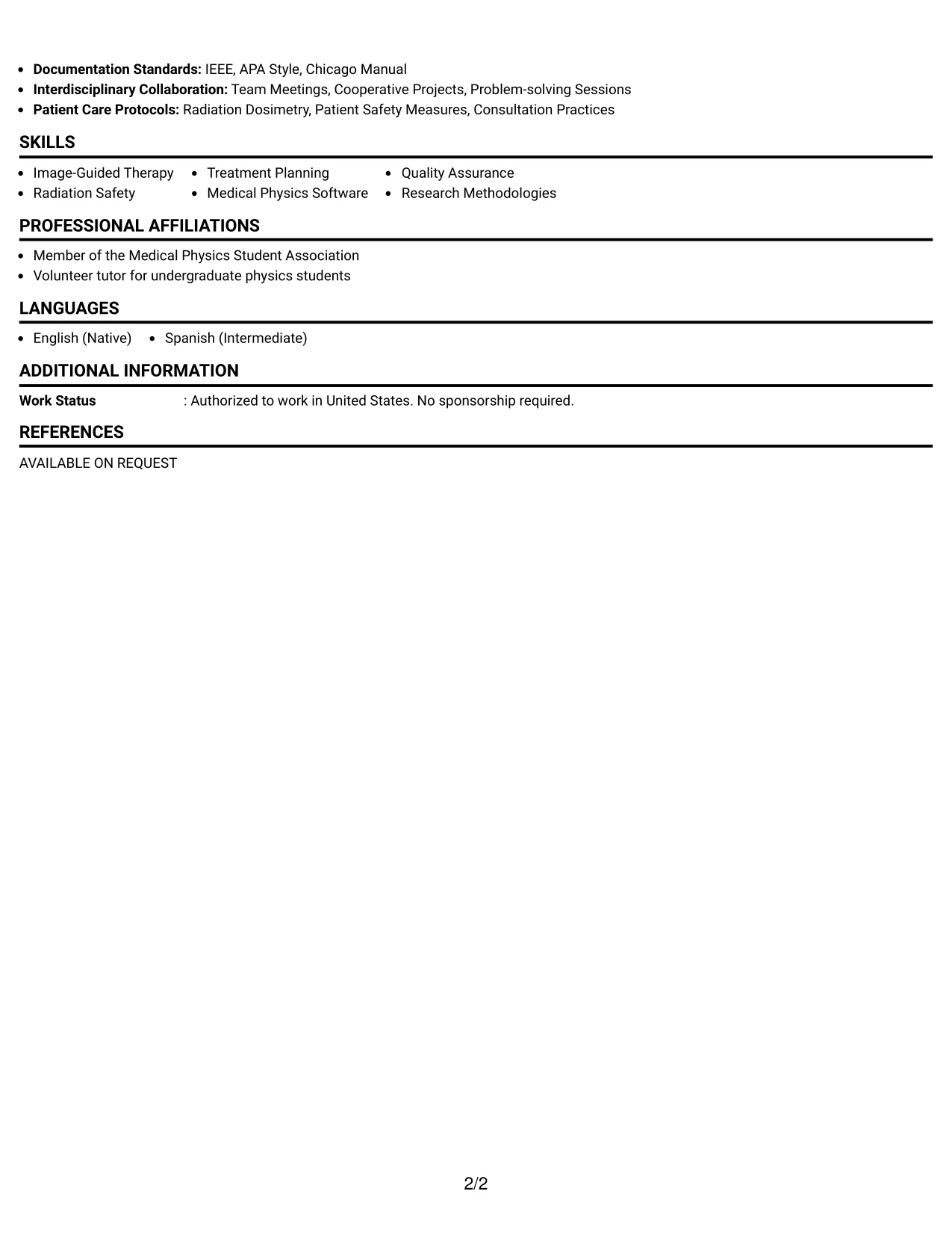 Resume Example Page 2