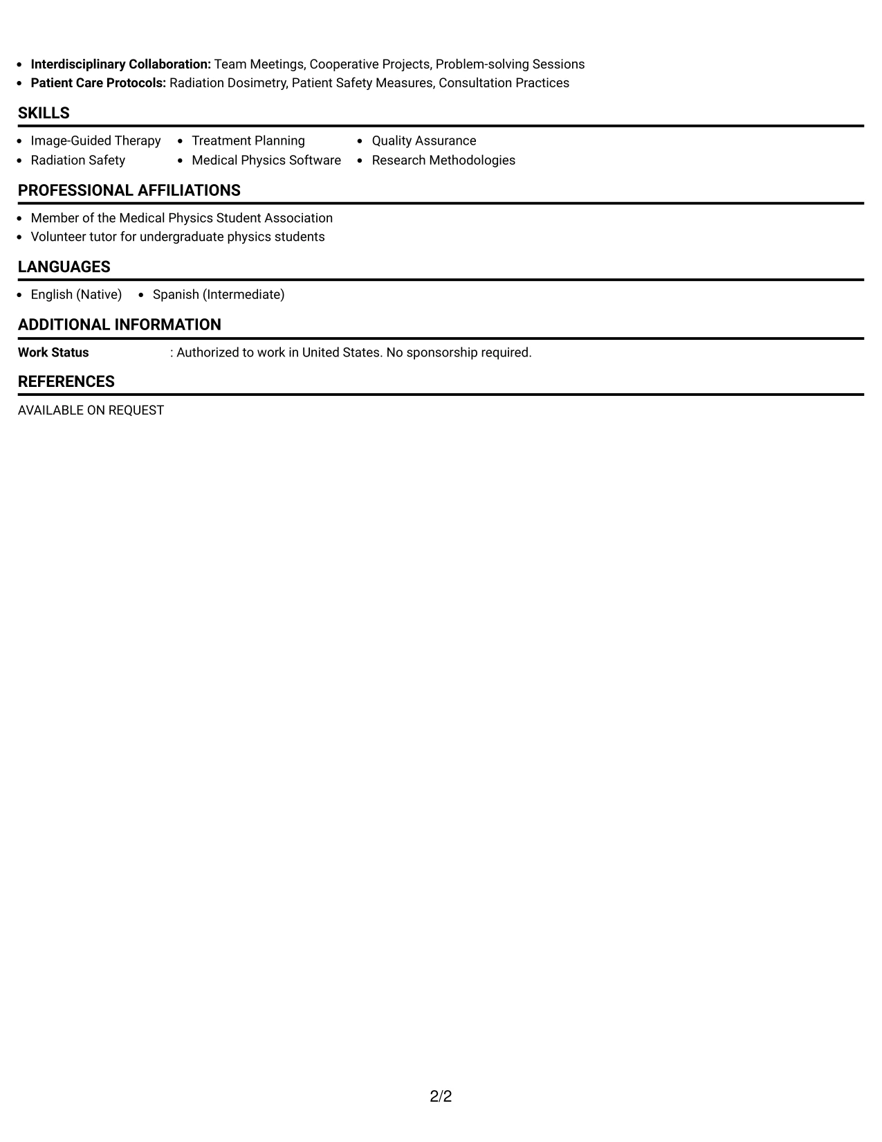 Resume Example Page 2