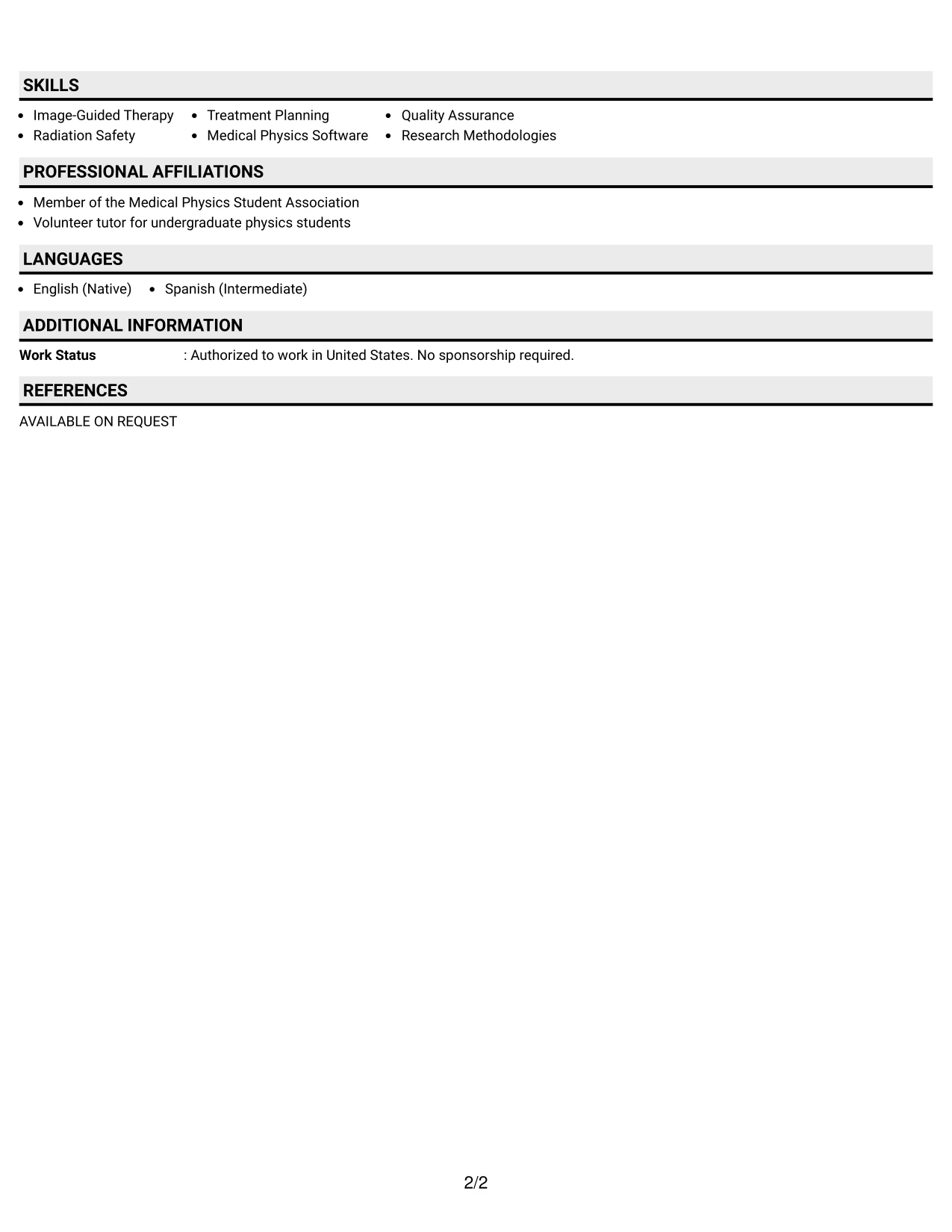 Resume Example Page 2
