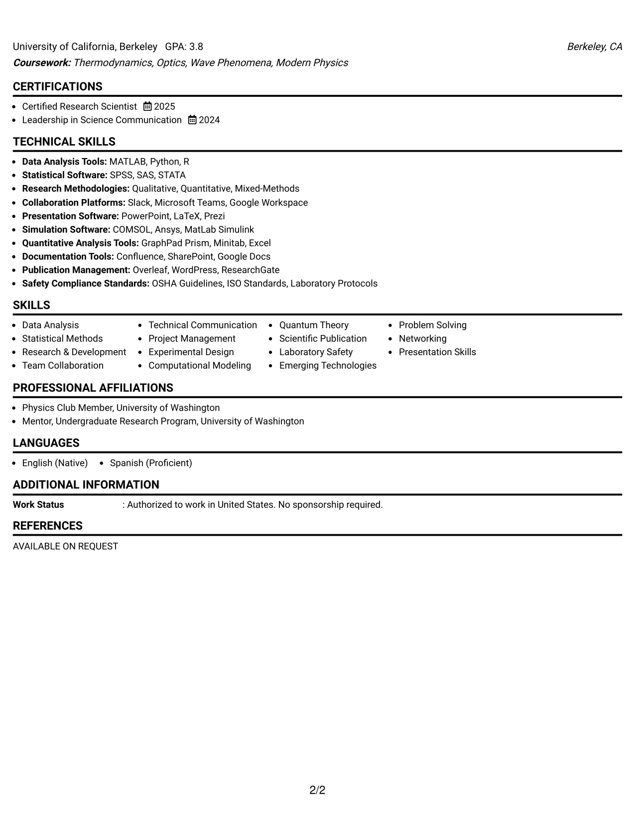 Resume Example Page 2