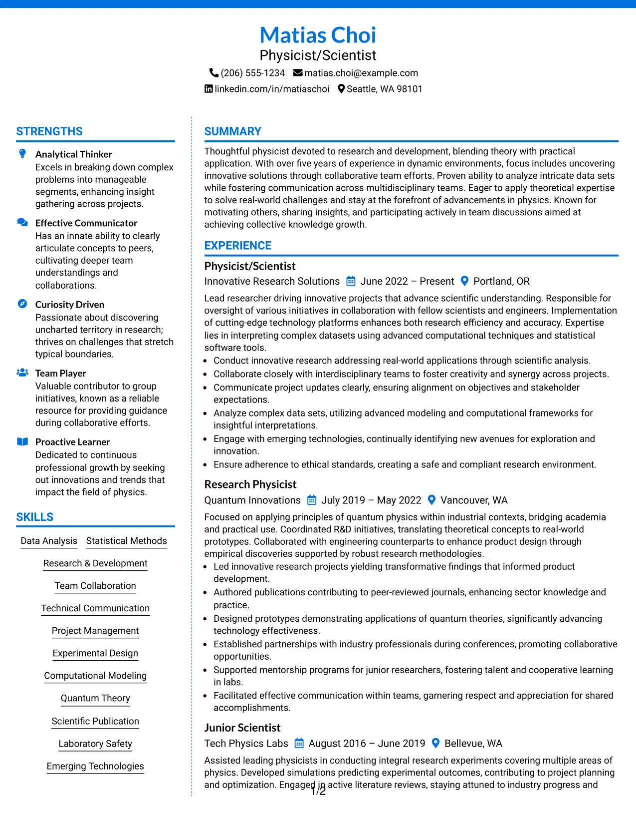 Resume Example Page 1
