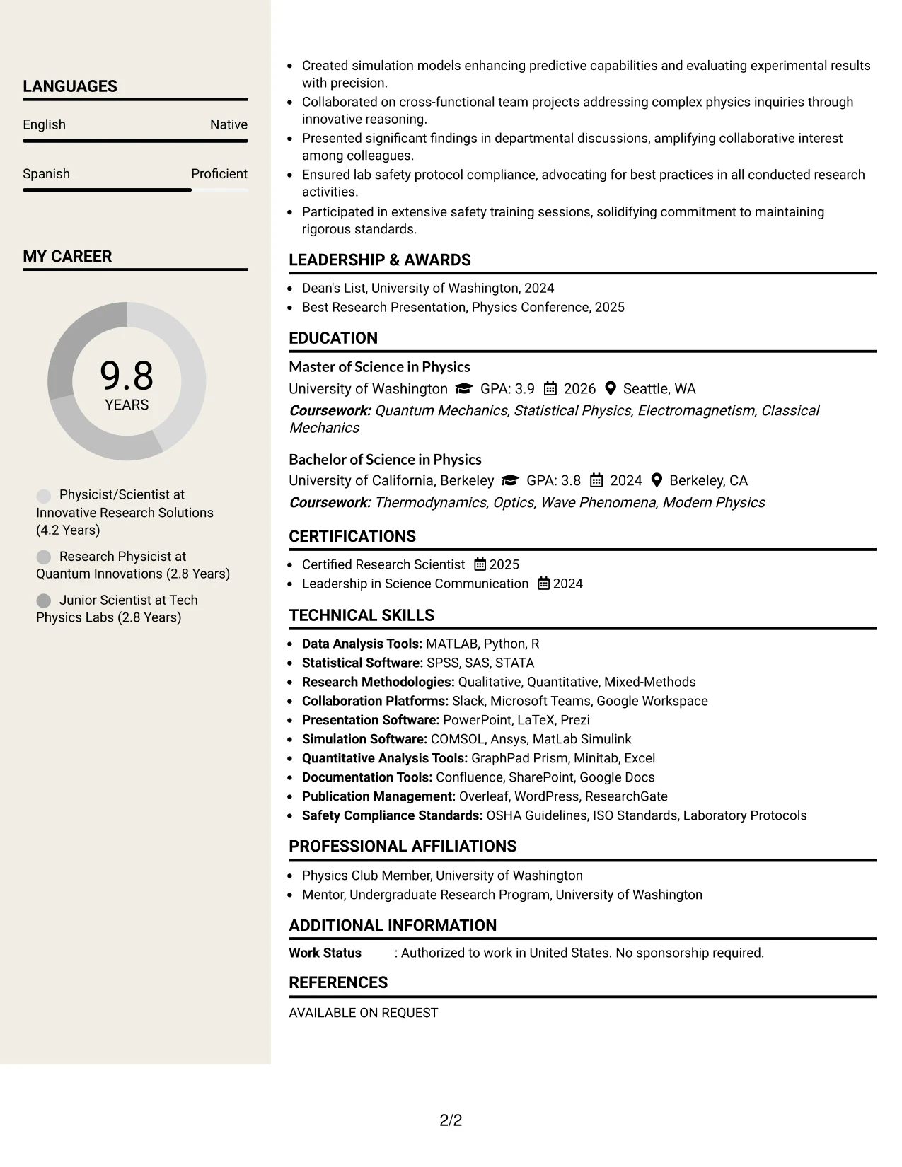 Resume Example Page 2