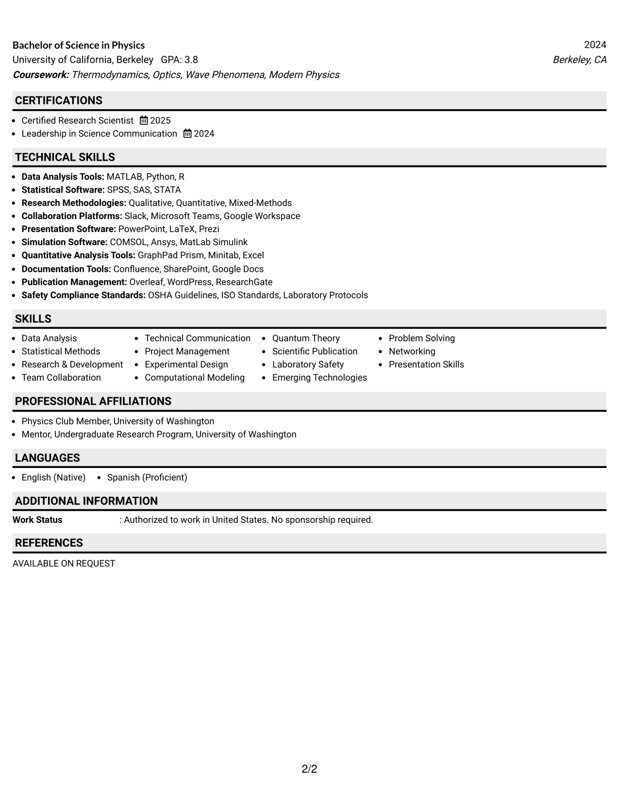 Resume Example Page 2