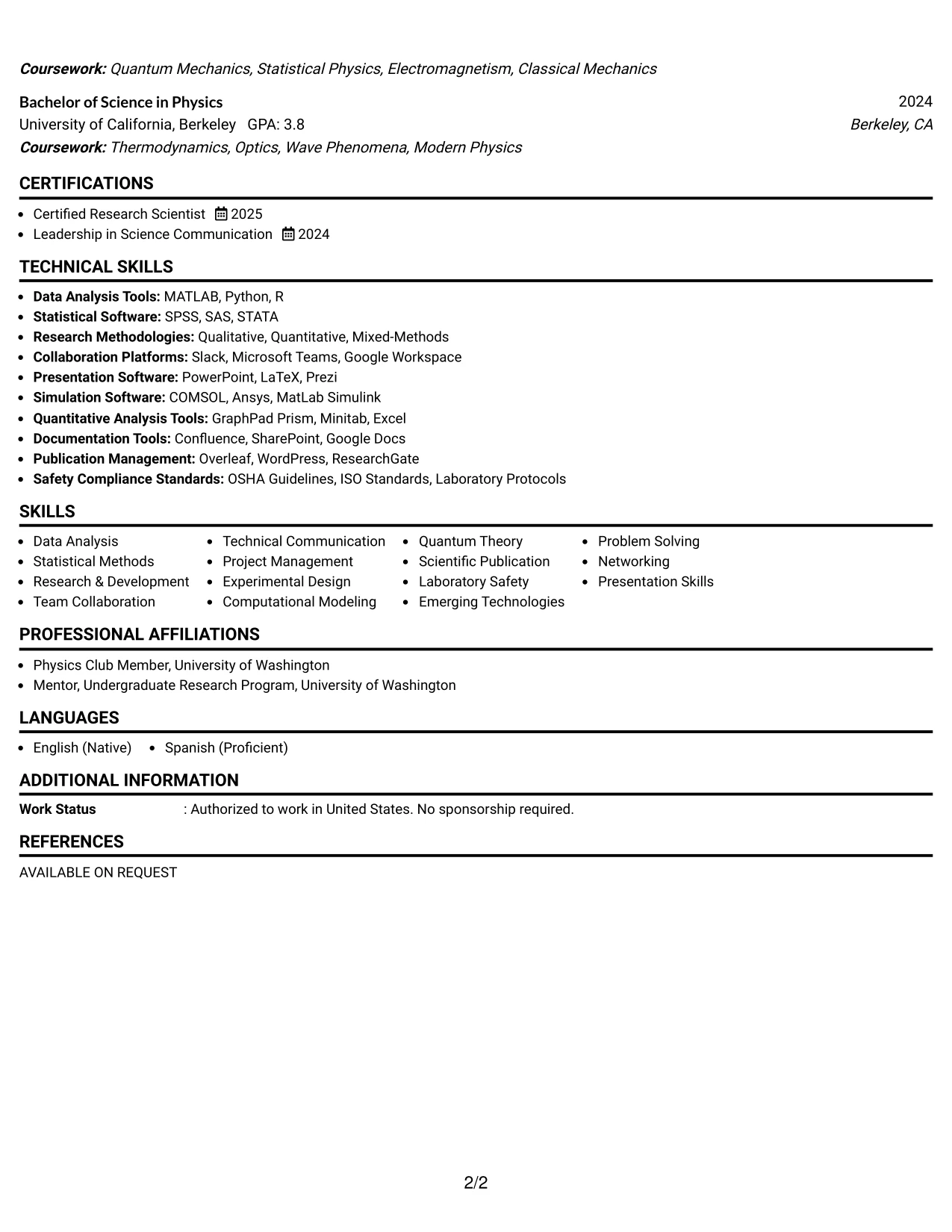 Resume Example Page 2