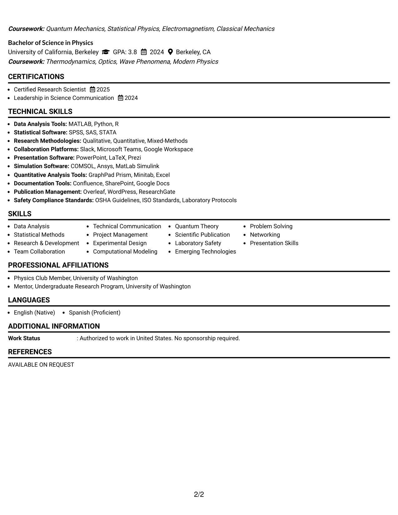Resume Example Page 2