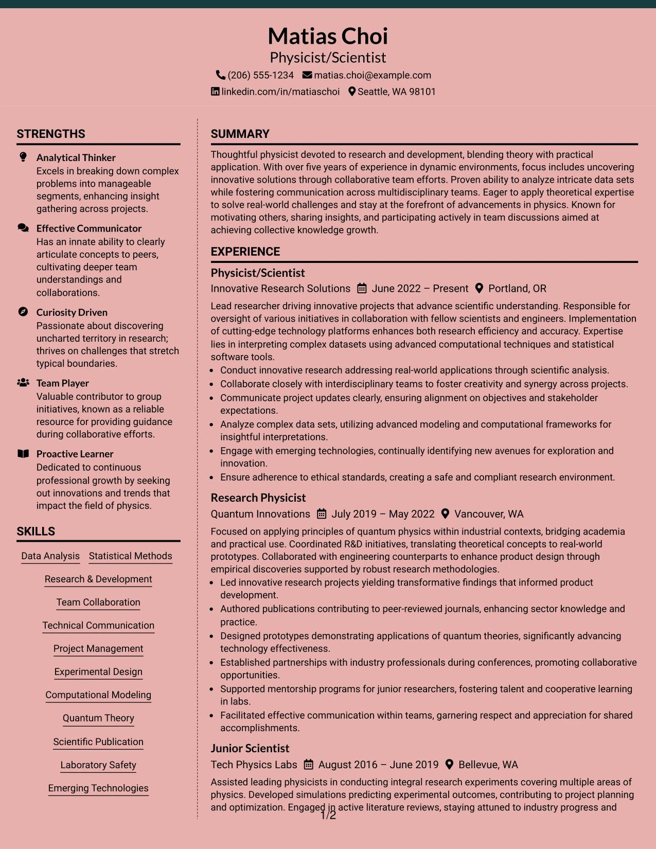 Resume Example Page 1