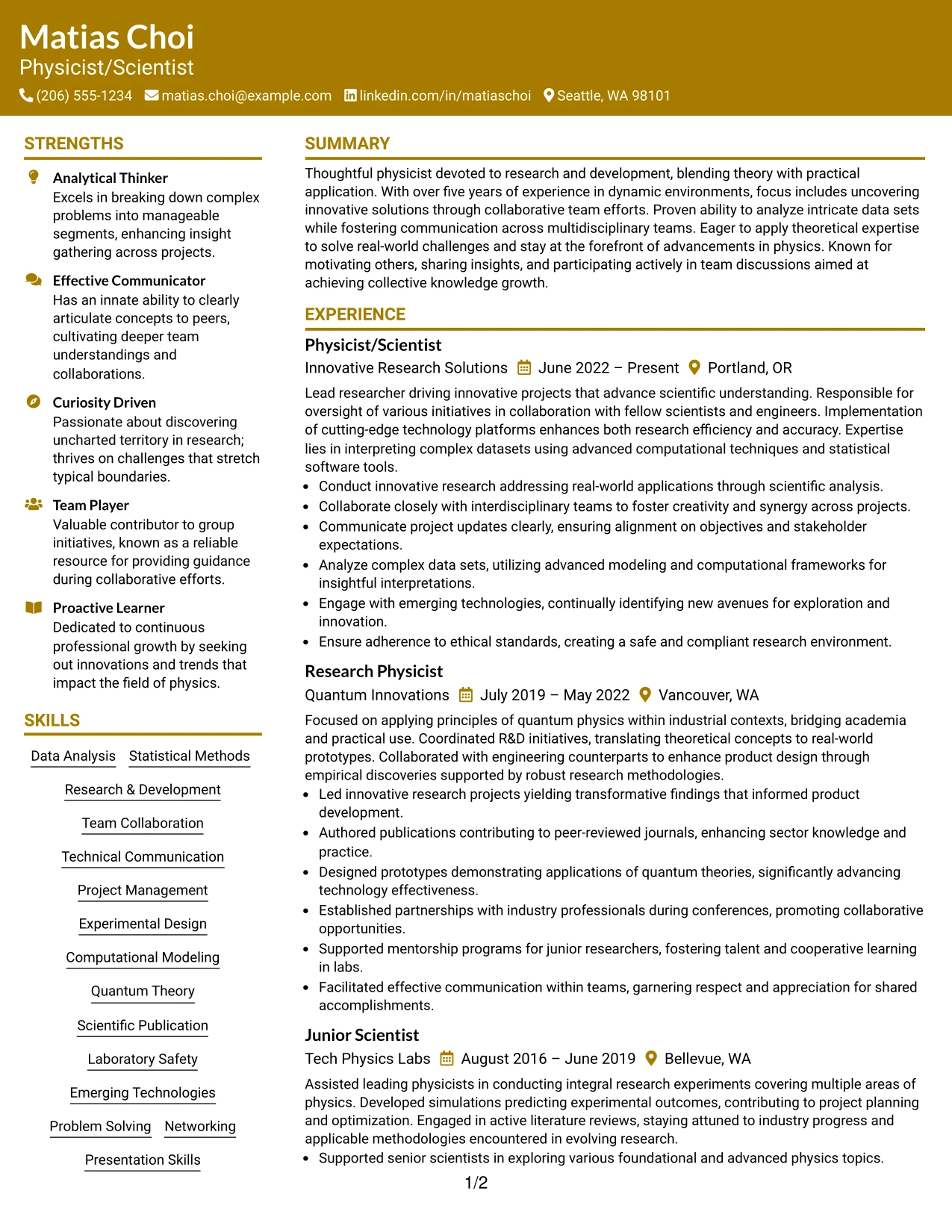 Resume Example Page 1