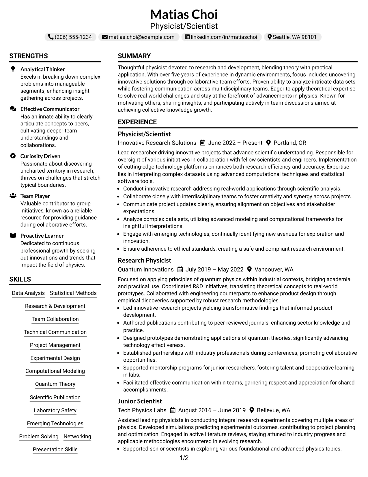 Resume Example Page 1