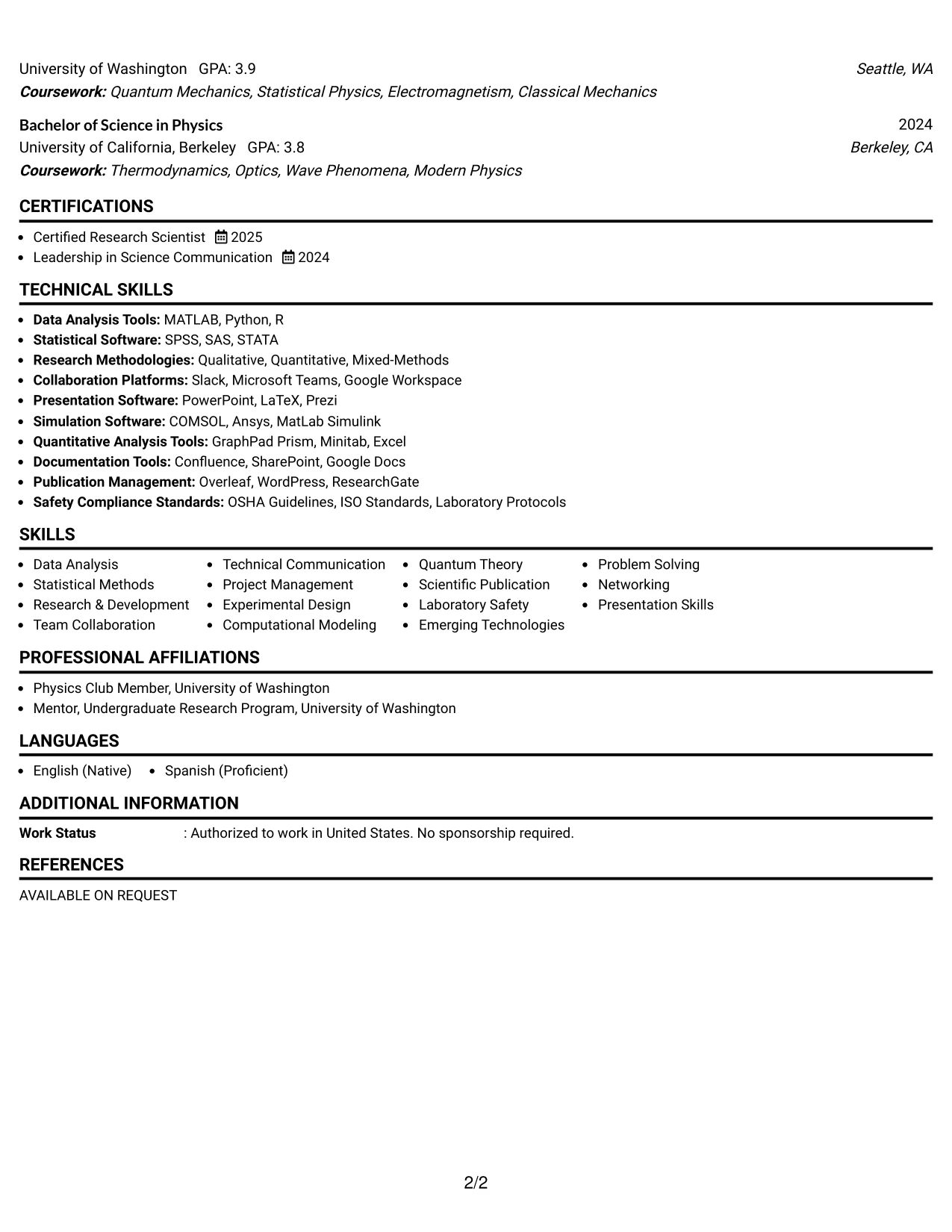 Resume Example Page 2
