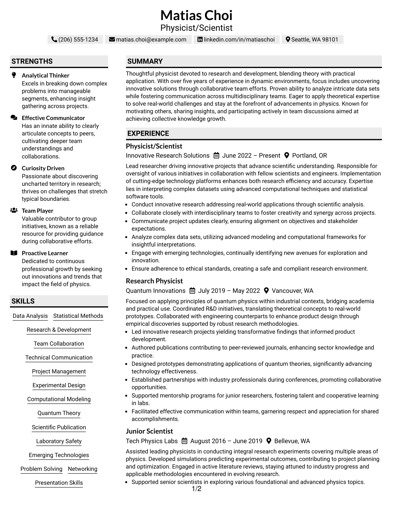 Resume Example Page 1