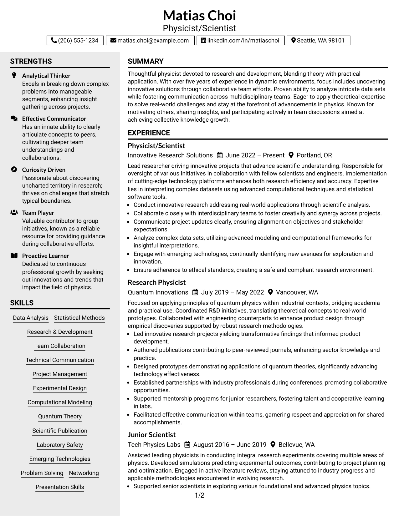 Resume Example Page 1