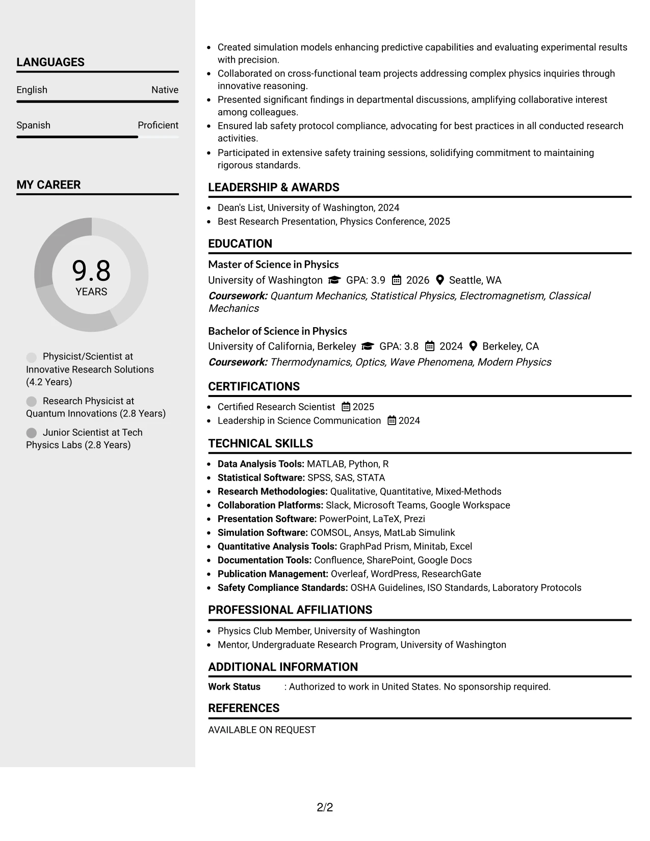 Resume Example Page 2