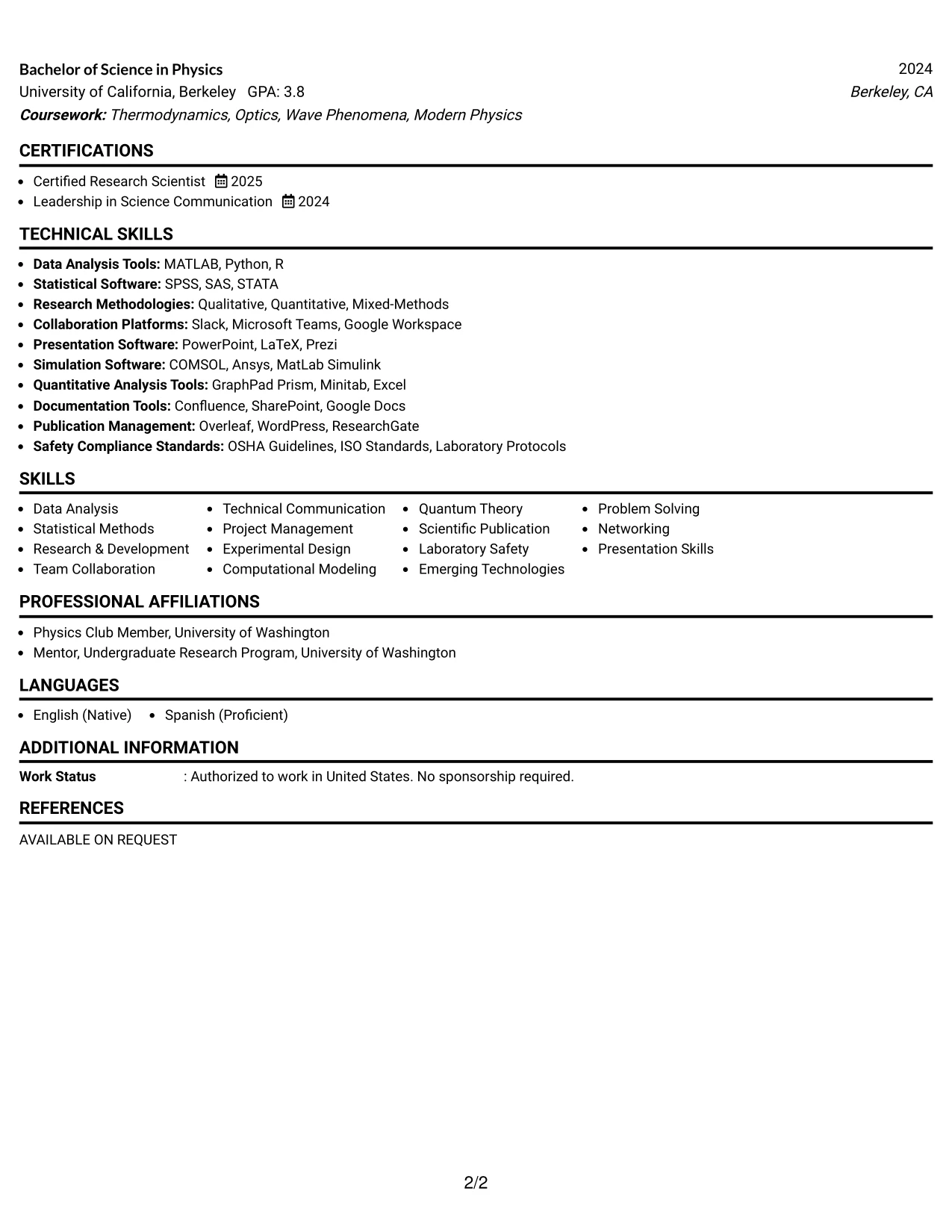 Resume Example Page 2