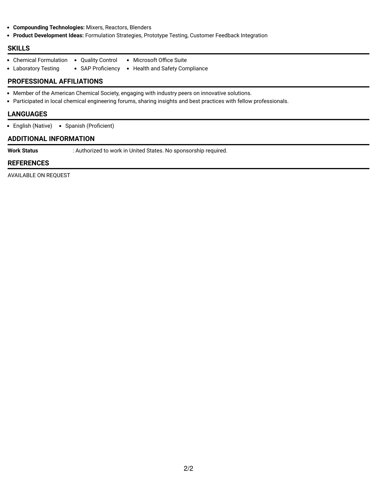 Resume Example Page 2