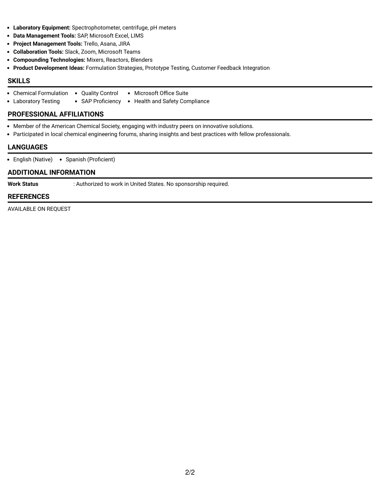 Resume Example Page 2