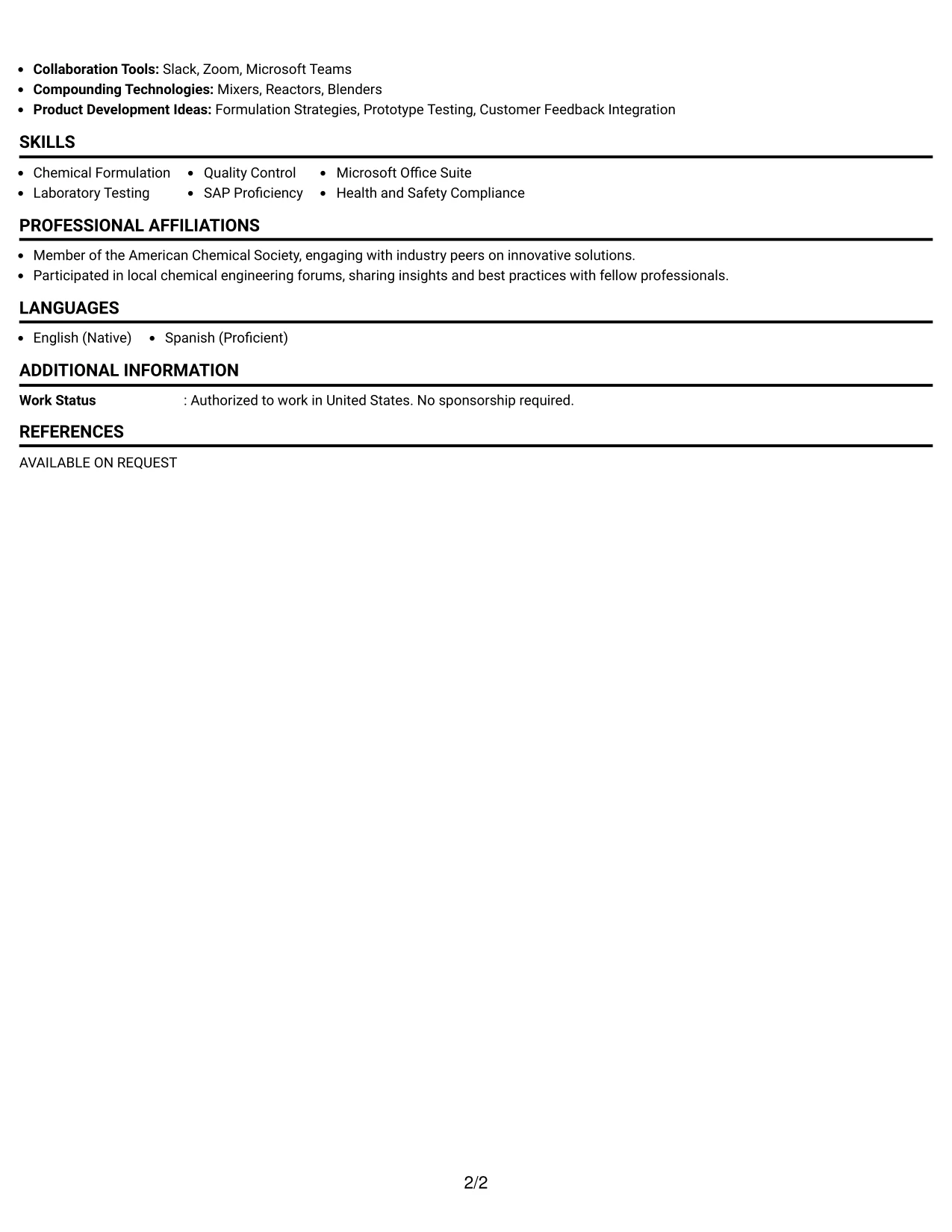 Resume Example Page 2