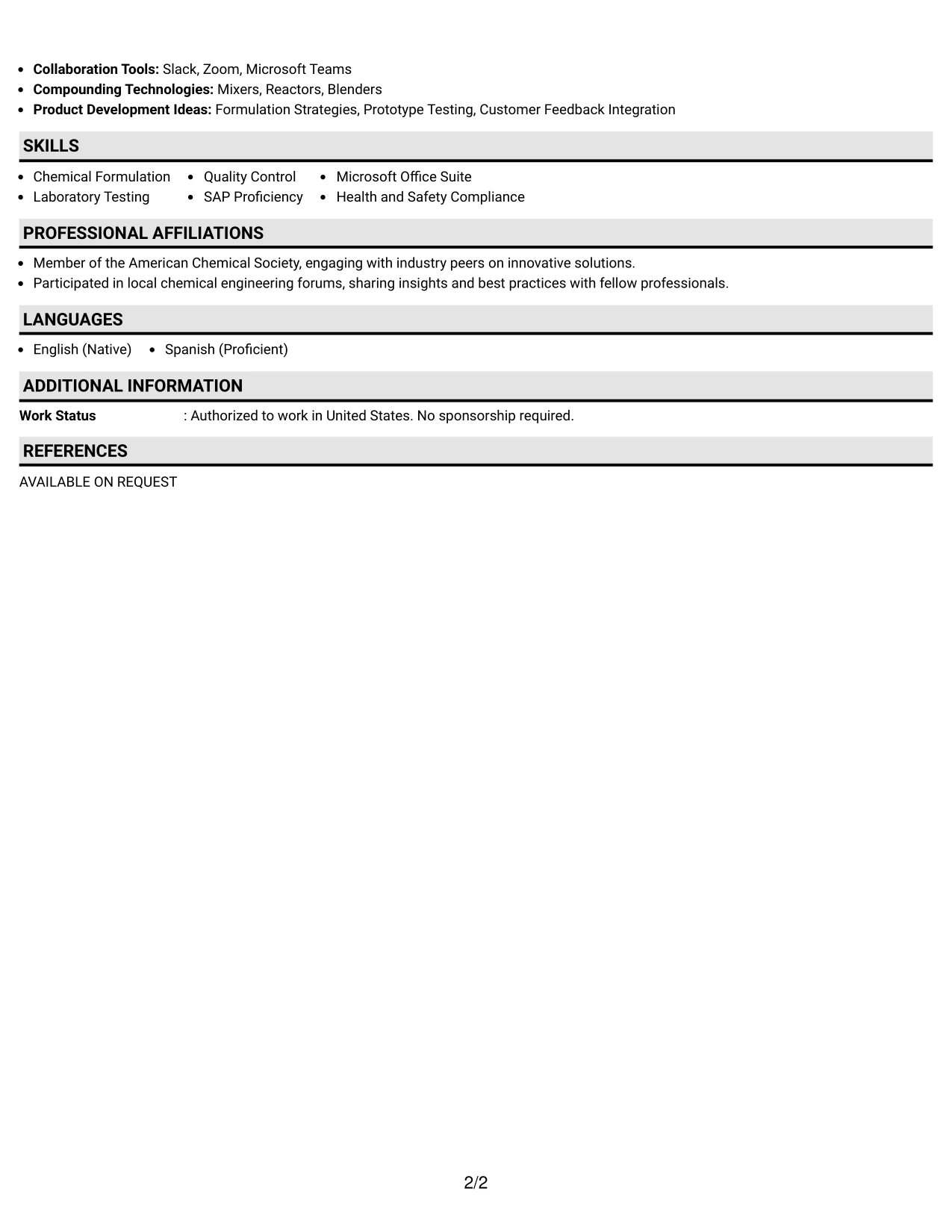 Resume Example Page 2