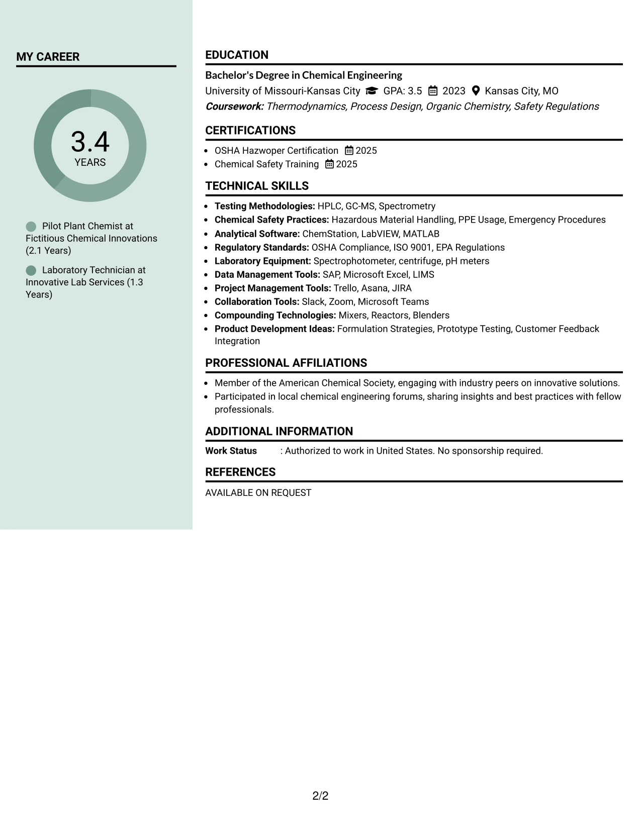 Resume Example Page 2